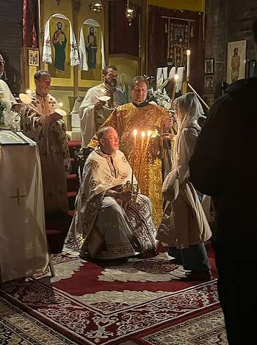 Clergy at the tomb on Holy Friday night