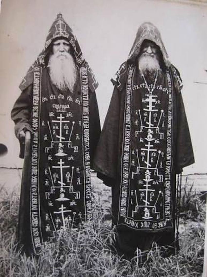 Monastic habits covered in crosses and inscriptions